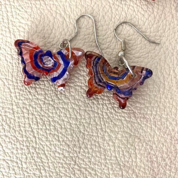 Glass earrings butterfly heart set of three pink orange blue - Picture 4 of 5